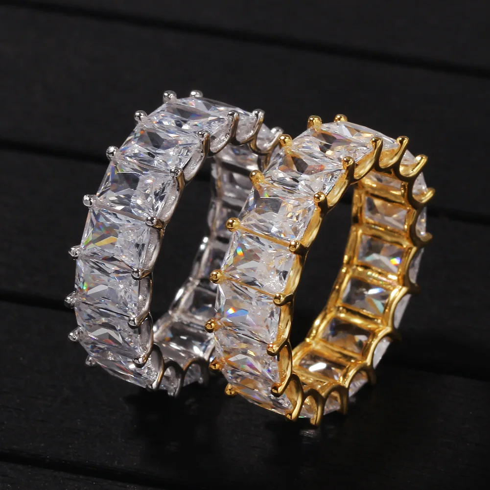 

7mm Sterling silver 925 Hip Hop Iced Out Baguette Ring 3A Zirconia, Gold,silver