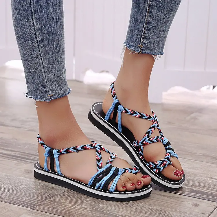 

Women's Casual INS Fashion Bohemian Cross Strap Sandals Shoes Women Big Stock Wholesale Summer Beach Flat Slides Slippers