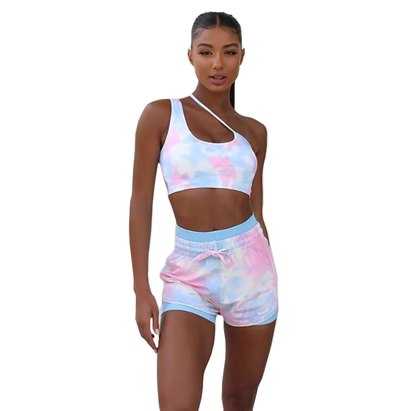 

Summer New Open Back Vest Drawstring Straight Pants Tie Dyed Knitting Sports Fashion Leisure Suit