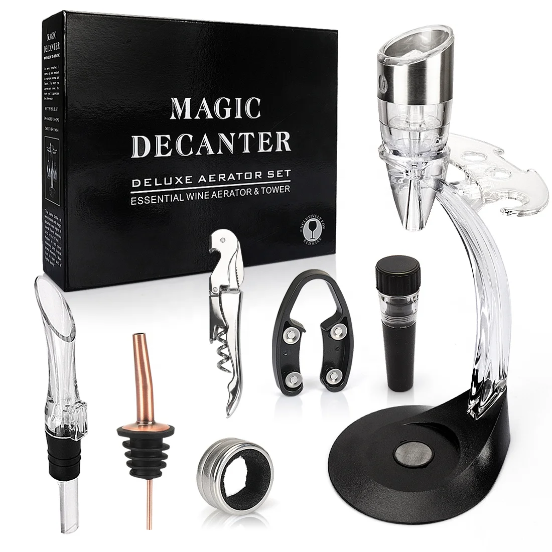 

Deluxe magic wine aerator decanter wine glass holder, Silver