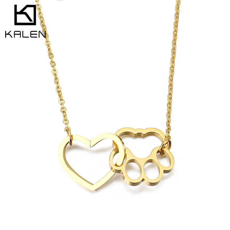 

New Design Fashion Stainless Steel Peach Heart Cat Paw Charm Simple Plated Clavicle Necklace, Silver