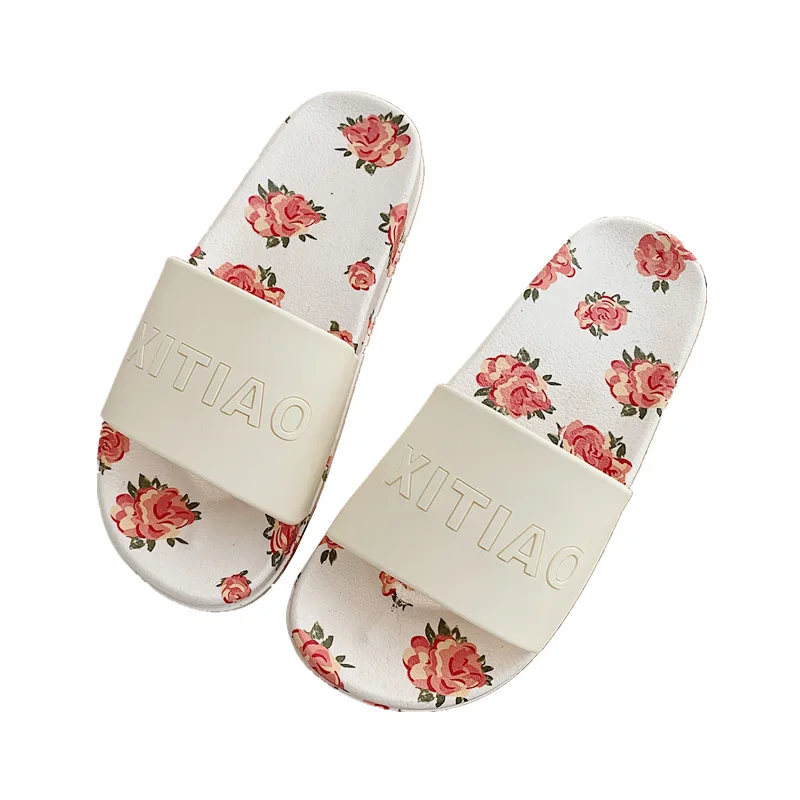 

Fashion printed slippers for holiday wear casual shoes letter one word flower slippers for women OEM customization