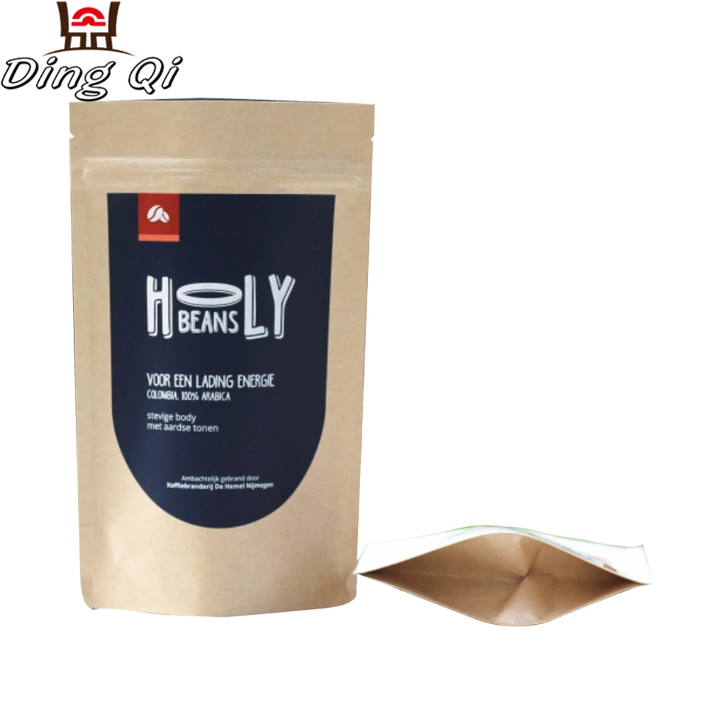 Recycled aluminum foil printed kraft paper food bags for coffee bean wholesale with valve