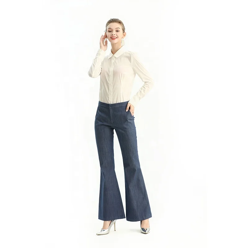 

P164-2 women jeans pants 2021High Quality Fashion Elegant denim Women Formal Business Bottoms long flare Pants Trousers