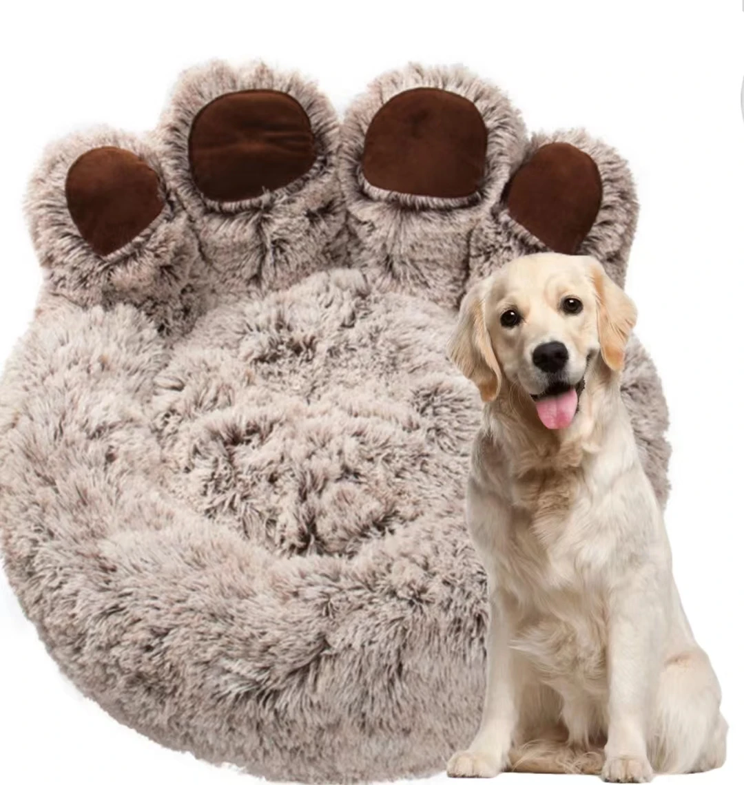 

Factory Direct Selling Round Shape Bear Paw Pattern Puppy Nest Warm Cozy Sleeping Bed For Pet Dog Cat