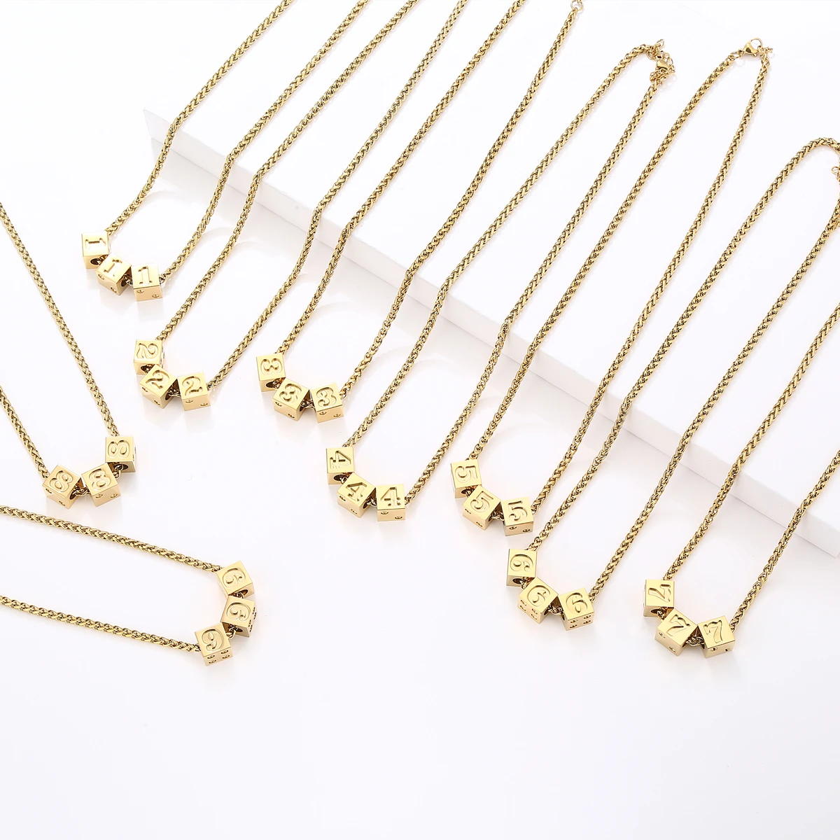 18K PVD Gold Plated Stainless Steel Ball Dice Necklace Bracelet Set Custom Enamel Letter Number Jewelry for Women Men for Gift
