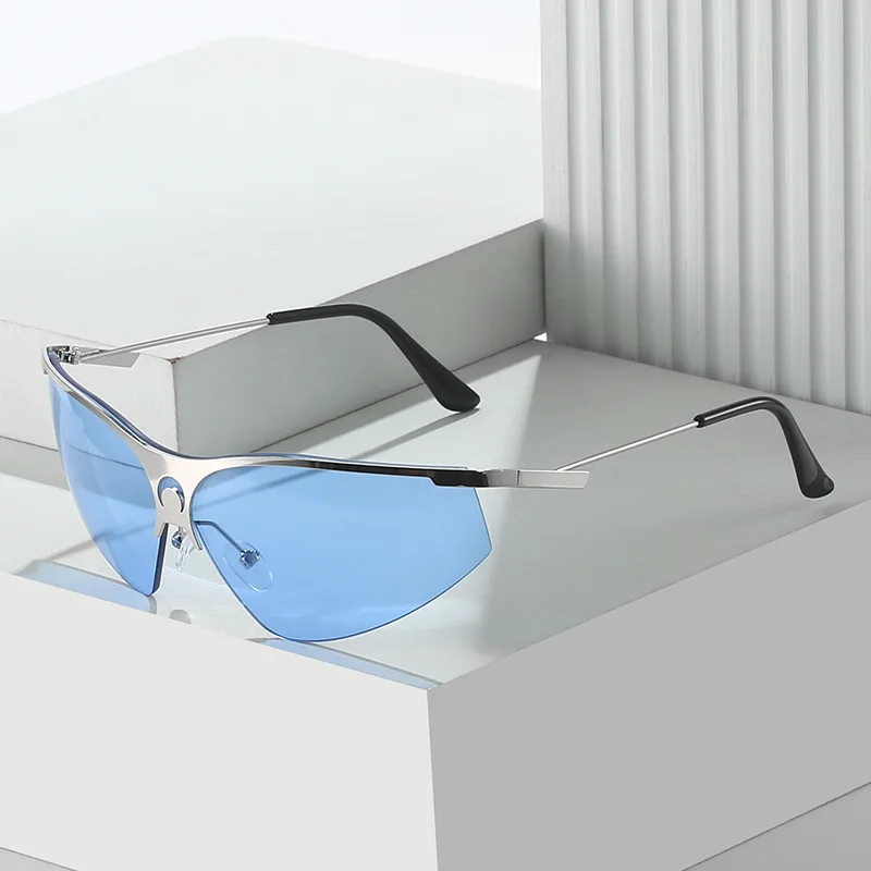 

Trend 2024 Y2k Glasses Metal Half Frame For Men Designer Uv400 Shades Women Men Sport Cycling Classy Sunglasses 2024
