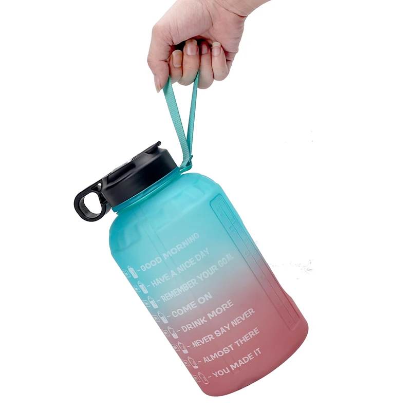 

hot 2.2L half gallon sport water bottle Gradient color Large Capacity motivational Water Bottle Plastic custom color, Customized color