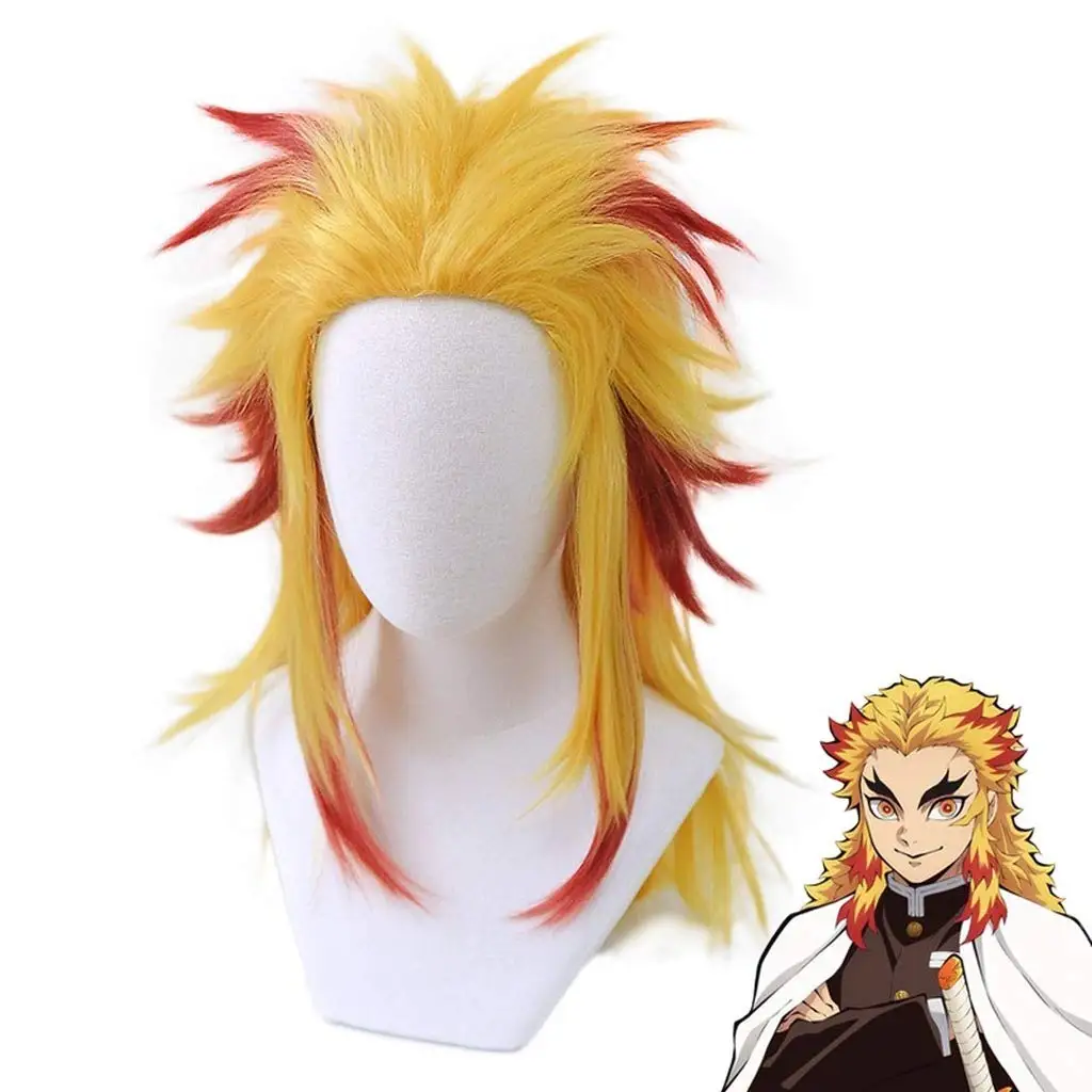 

Funtoninght mixed color blonde Rengoku Shinjurou cosplay wigs Demon Slayer cosplay wigs for Halloween parties, Pic showed