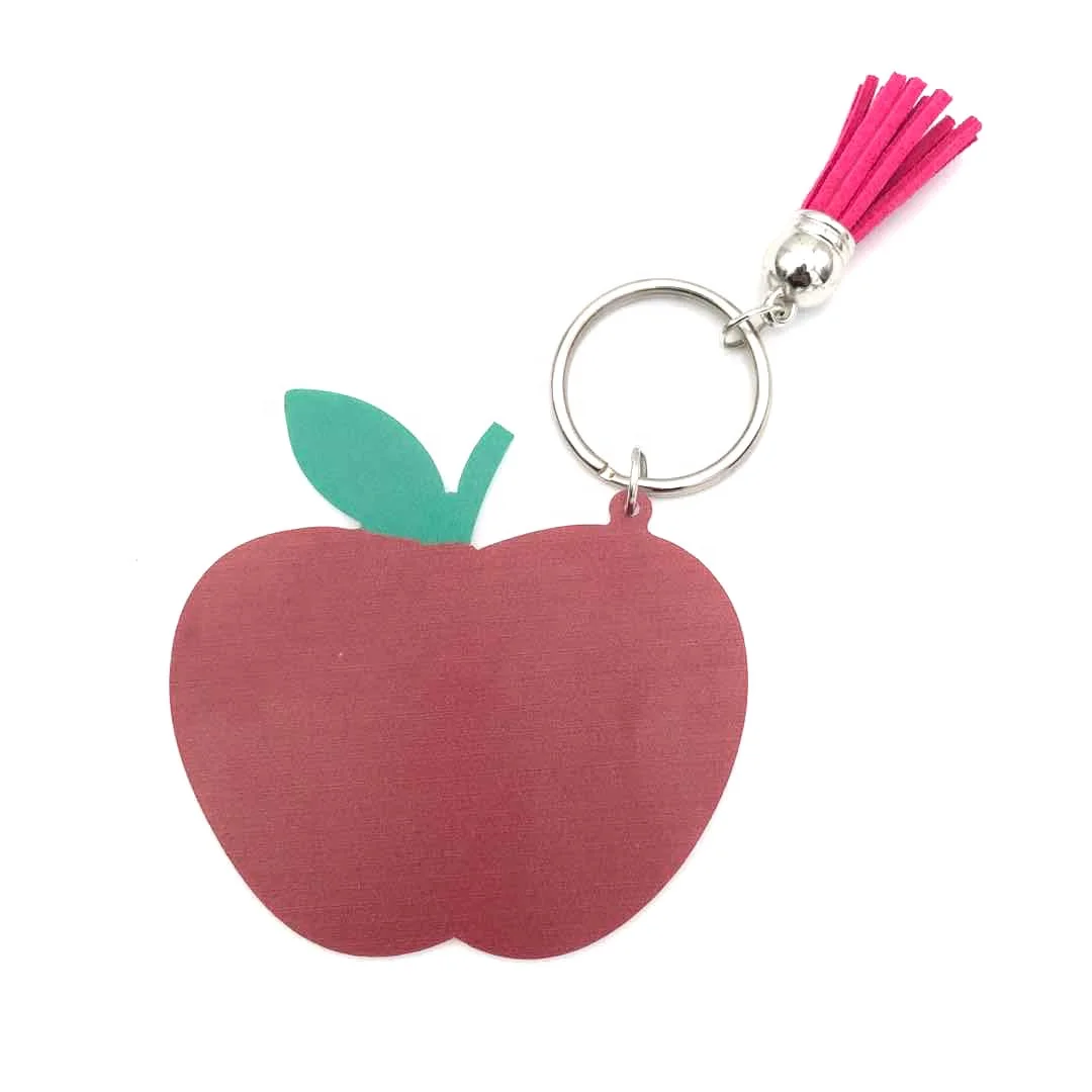 

Fashion Cheap Wholesale Monogram Blank Keyring Personalized Red Apple Acrylic Resin Tassel Keychains