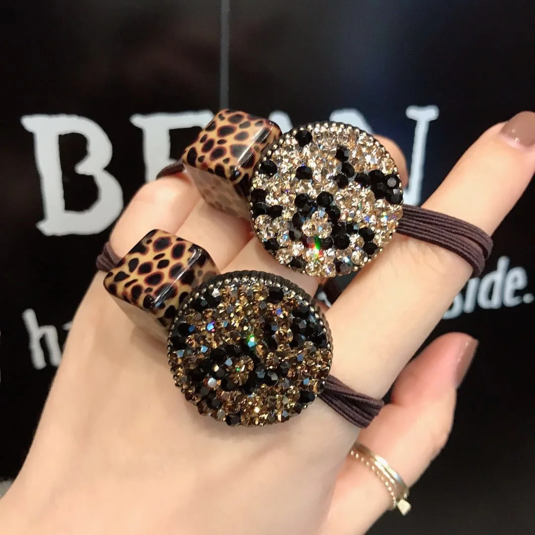 

Hot Sale Fancy Crystal Leopard Print Charm Bead Disc Paved Crystals Hair Band For Women Korean Hair Rope For Girl, Picture shows