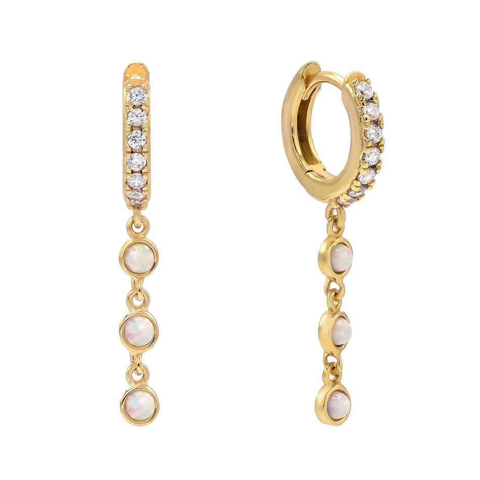 

fashion design women earrings 925 sterling silver 18k gold plated opal bezel huggie earrings