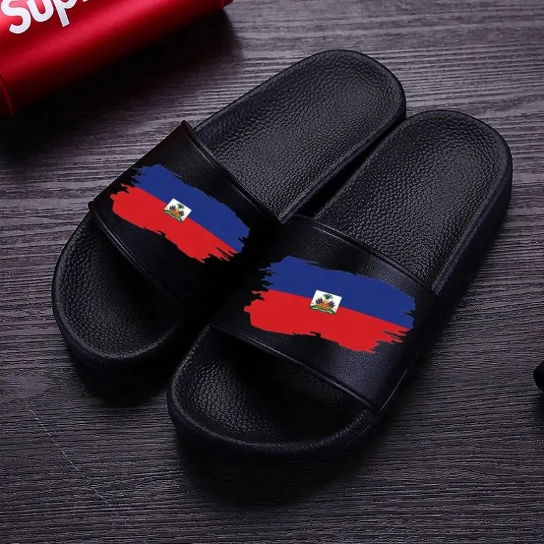 

footwear vendor Haiti flag slides sandal men and women, Amazon hot sale custom logo country symbol slides slippers, Customized