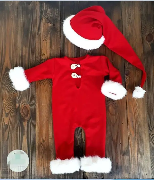 

Baby Christmas Pure Color Long Sleeve jumpsuit +Hat 2Pcs Set