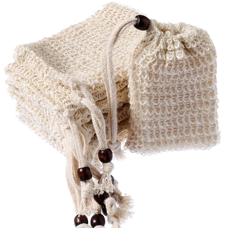 
9x14cm REACH Certificated Soap Exfoliating Bag Drawstring Natural Sisal Soap Saver Pouch Mesh Soap Bar Bag for Shower 