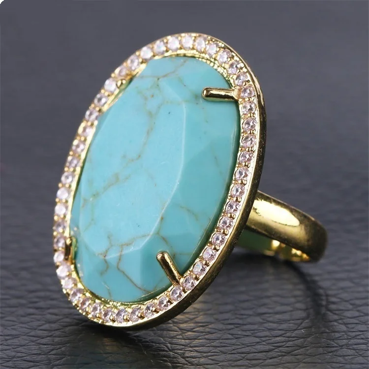 

Amazon Hot Sale 2021 High Quality Resizable Copper+Crystal+Natural Stone Ring Jewelry for Women, As photo