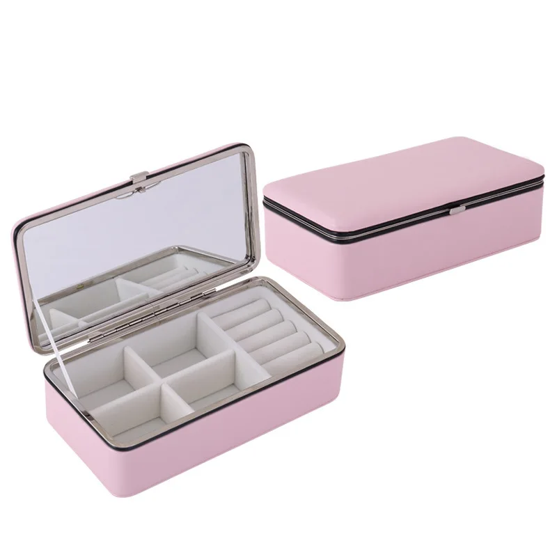 

Amazon Hot Sale Custom Pu Leather Portable Jewelry Organizer Box Custom Travel Jewelry Box with Mirror, Pink;off-white;blue(no mirror);pink(no mirror)