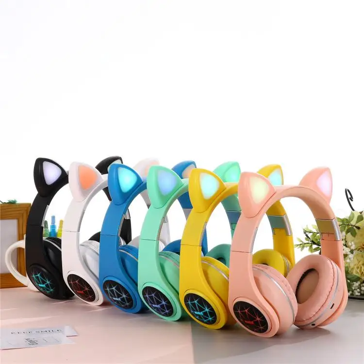 

neckband wireless headset oem headphone spare part yowu cat ear headphone BT headset with mic, 6 color