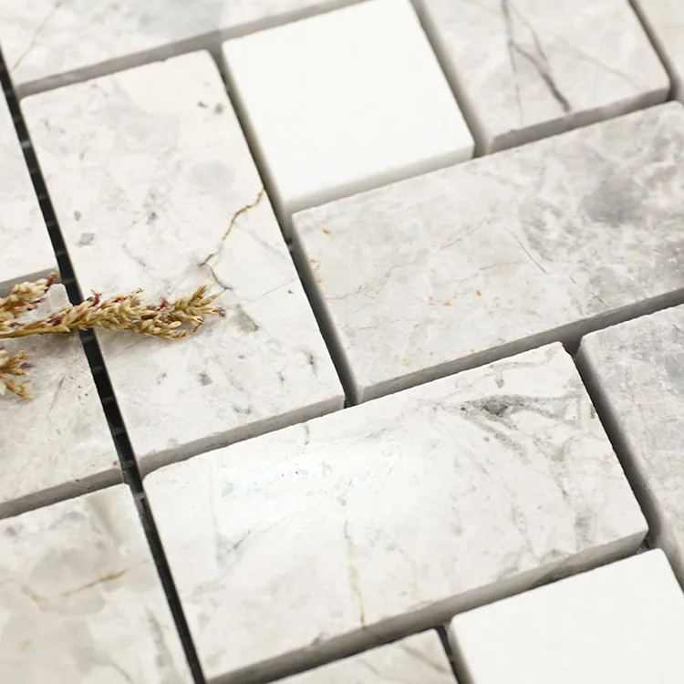 Elegance Silver Grey + Thassos White Pinwheel Mixed Marble Mosaic Floor