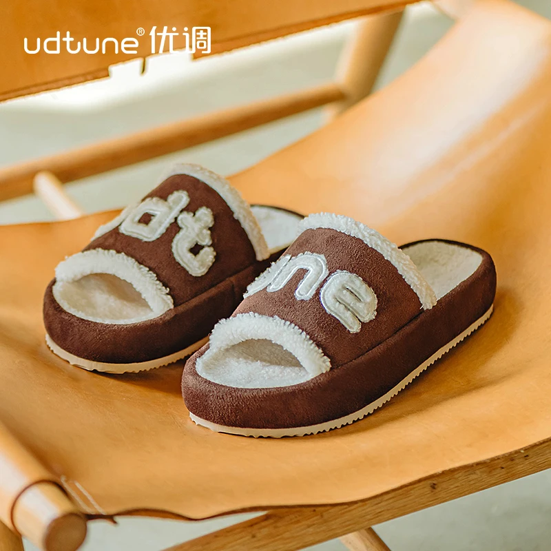 

UTUNE Custom Logo Home Non-slip Men Women Open Toe Teddy Fluffy Slippers Flat Indoor Slides Women Winter Slippers, Multi color