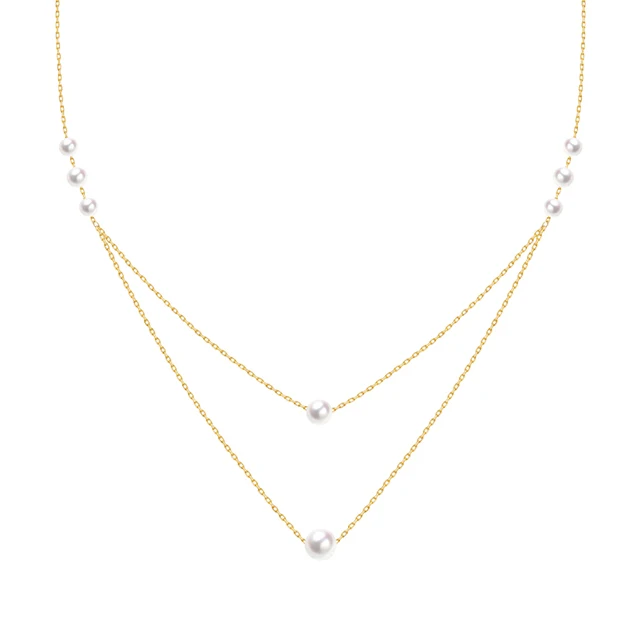 

Women's 18K Yellow Gold Layered Chain Necklace with Natural Akoya Pearls Wholesale Free Shipping