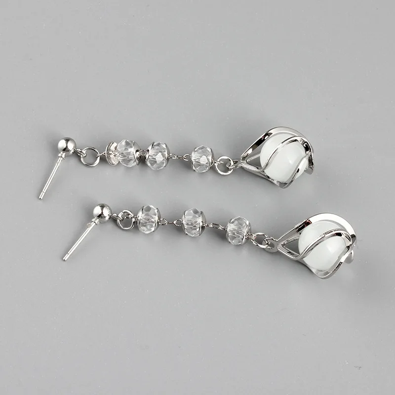 

Sterling Silver Needle Summer New Round Opal Pendant Crystal Earrings, Picture shows