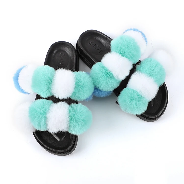 

Fur Slippers Faux Fur Slide Sandals Custom Women Fashion Double Strap Summer Faux Fur Slides, 6 colors as picture