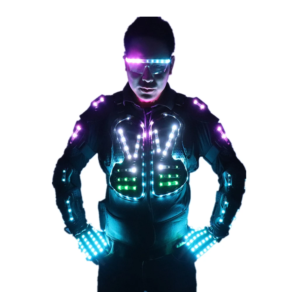 

Full color LED Luminous Armor Light Up Jacket Glowing Costumes Suit Bar Dance Team DS Singer DJ Nightclub gogo Costume, Red