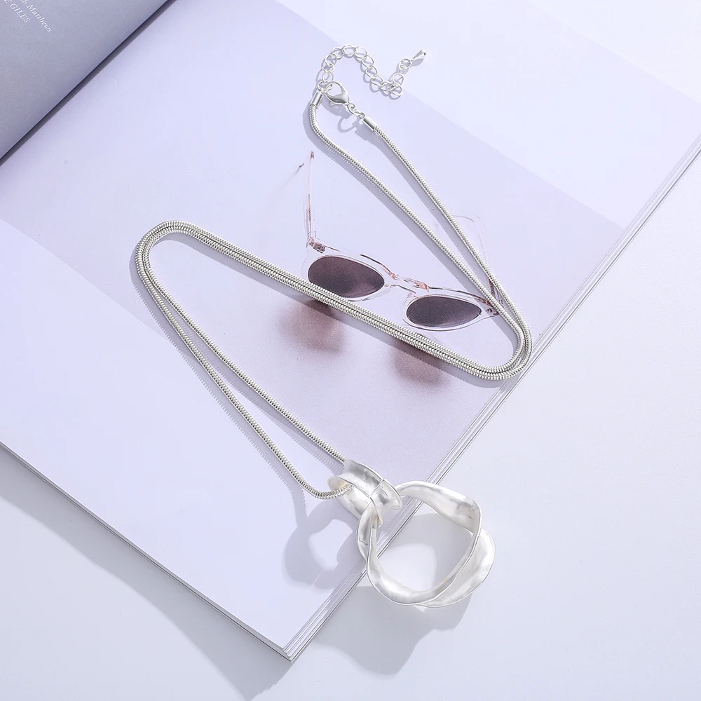 

TongLing alloy silver rope strand string irregular loop circle ring women fashion long pendant necklace