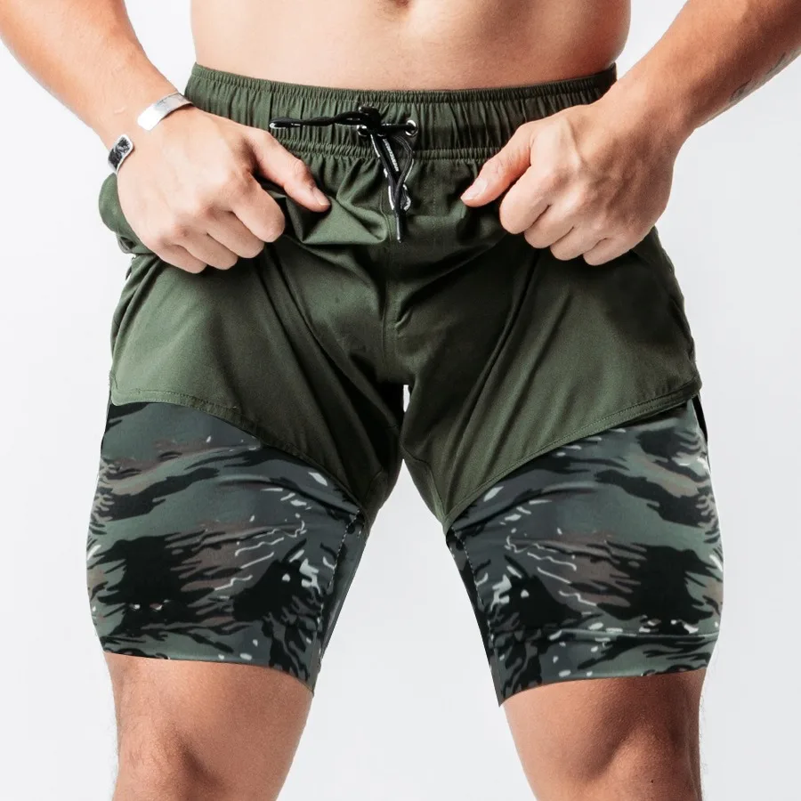 

camouflage quick drying breathable 2 in 1Two-Layer Two-in-One sports Inner compression gym training athletic outdoor shorts