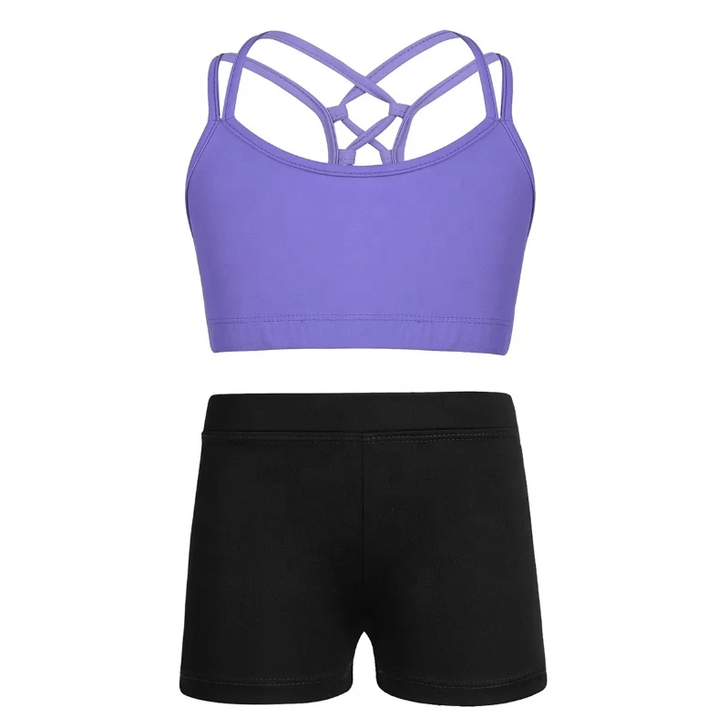 

Girls Spaghetti Shoulder Straps Cross Back Tank Tops With Shorts Ballet Dance Stage Performance Workout yoga set