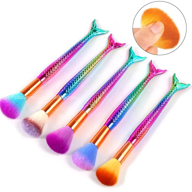 

Nails Dust Clean Glitter Powder Remover Makeup Manicure Tools Mermaid Rainbow Handle Soft Fluffy Nail Art Brush, Picture