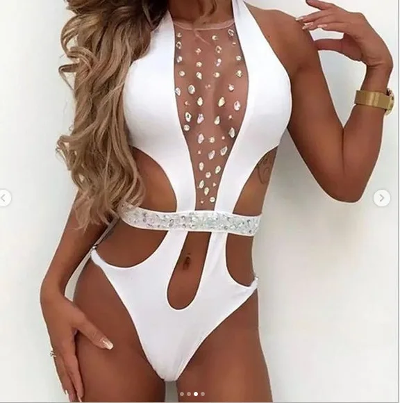 

2021 explosion diamond one-piece perspective hollow decoration sexy one-piece swimsuit