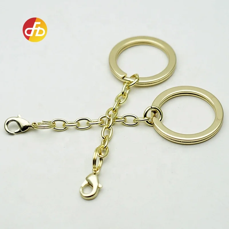 

Wholesale Split Keyring with Chain Plating Gold Key Ring with Small Lobster Hook