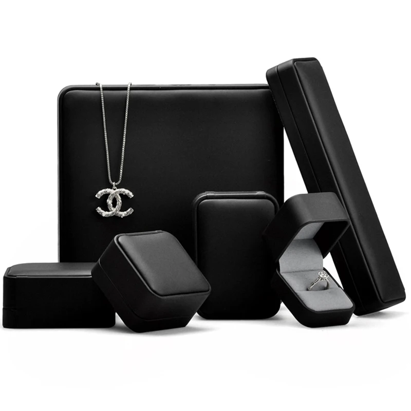 

Black Leather Jewelry Packaging Box PU Leather Jewelry Packaging Box European Microfiber Interior Earring Box, Grey/blue