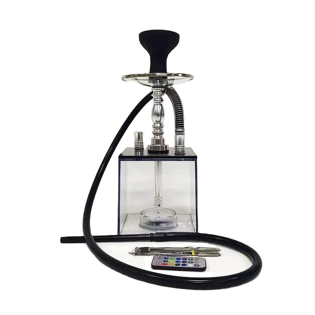 

Wholesale amazon hot sale shisha travel electronic hookah chicha acrylic portable hookah with led light, Black