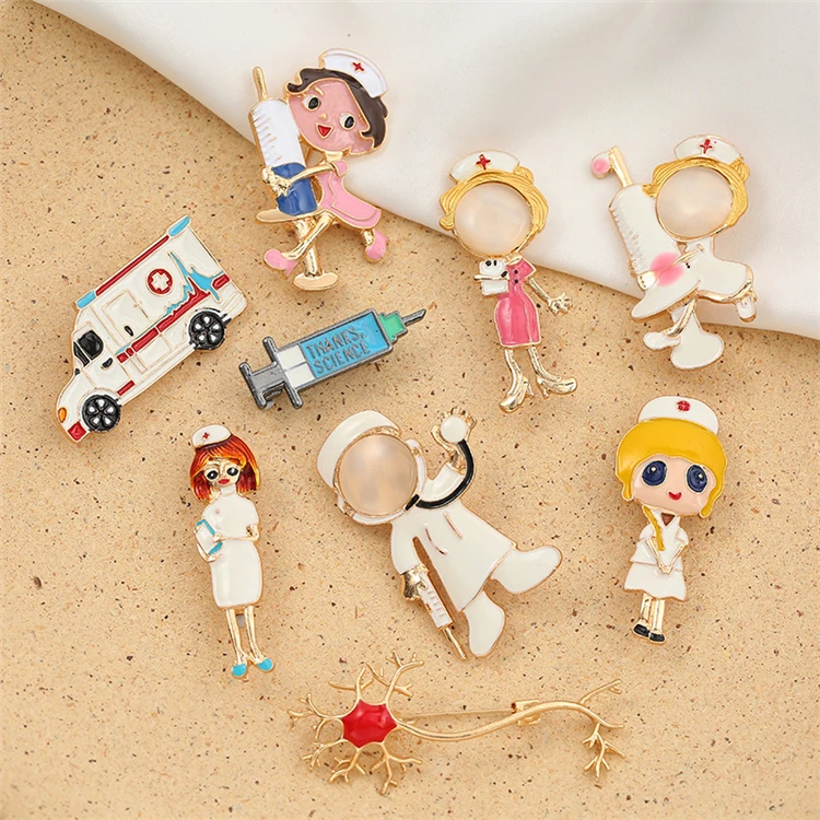 

Fashion personality alloy medical care series pin enamel cartoon nurse brooch for jewelry, Picture shows