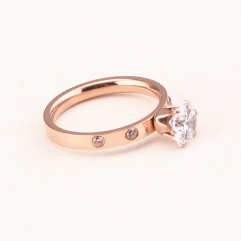 

Rose Gold CZ Ring For Women Gift Claw Setting Diamond Ring Titanium Steel Band Ring