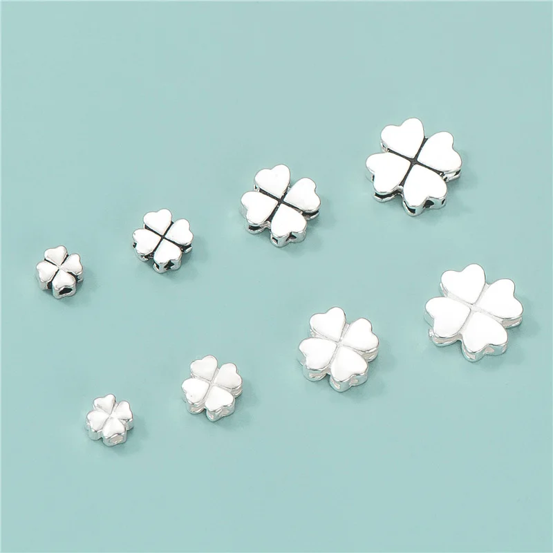 Retro 925 Sterling Silver Lucky Clover Beads Engraved Four Leaf Clover Spacer Beads For Jewelry Making