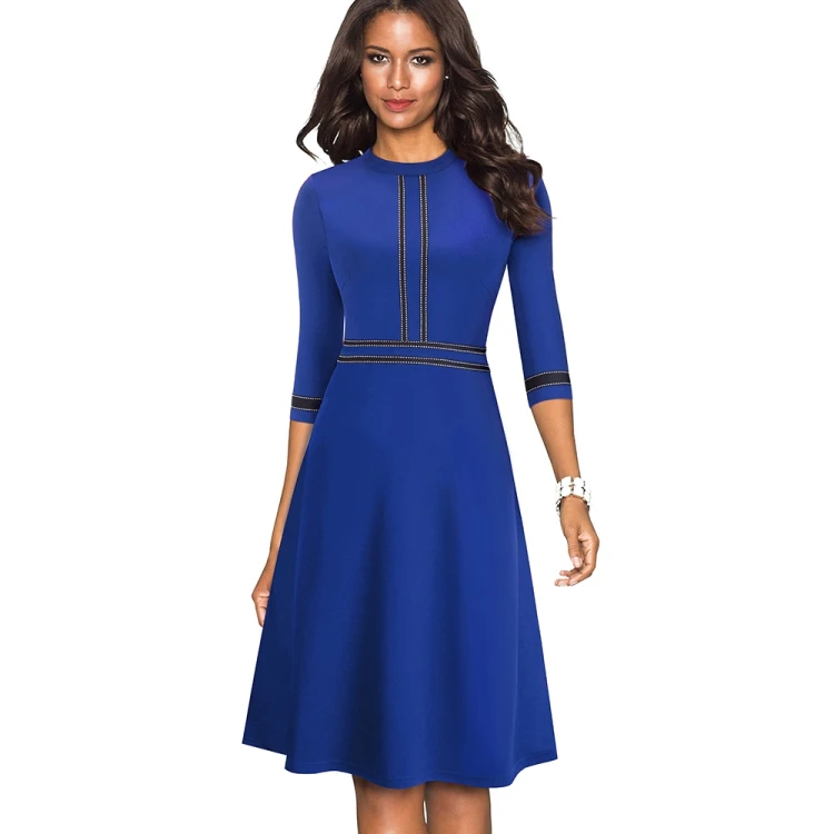 

High Quality Solid Color Elegant Women Casual A-line Dress, Multi color dresses for women trendy
