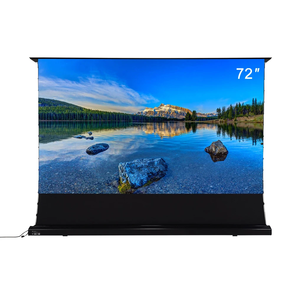 

ALR Black Crystal Electric tab-tensioned roll up pop-up screen Obsidian Long focus with short/long throw projector