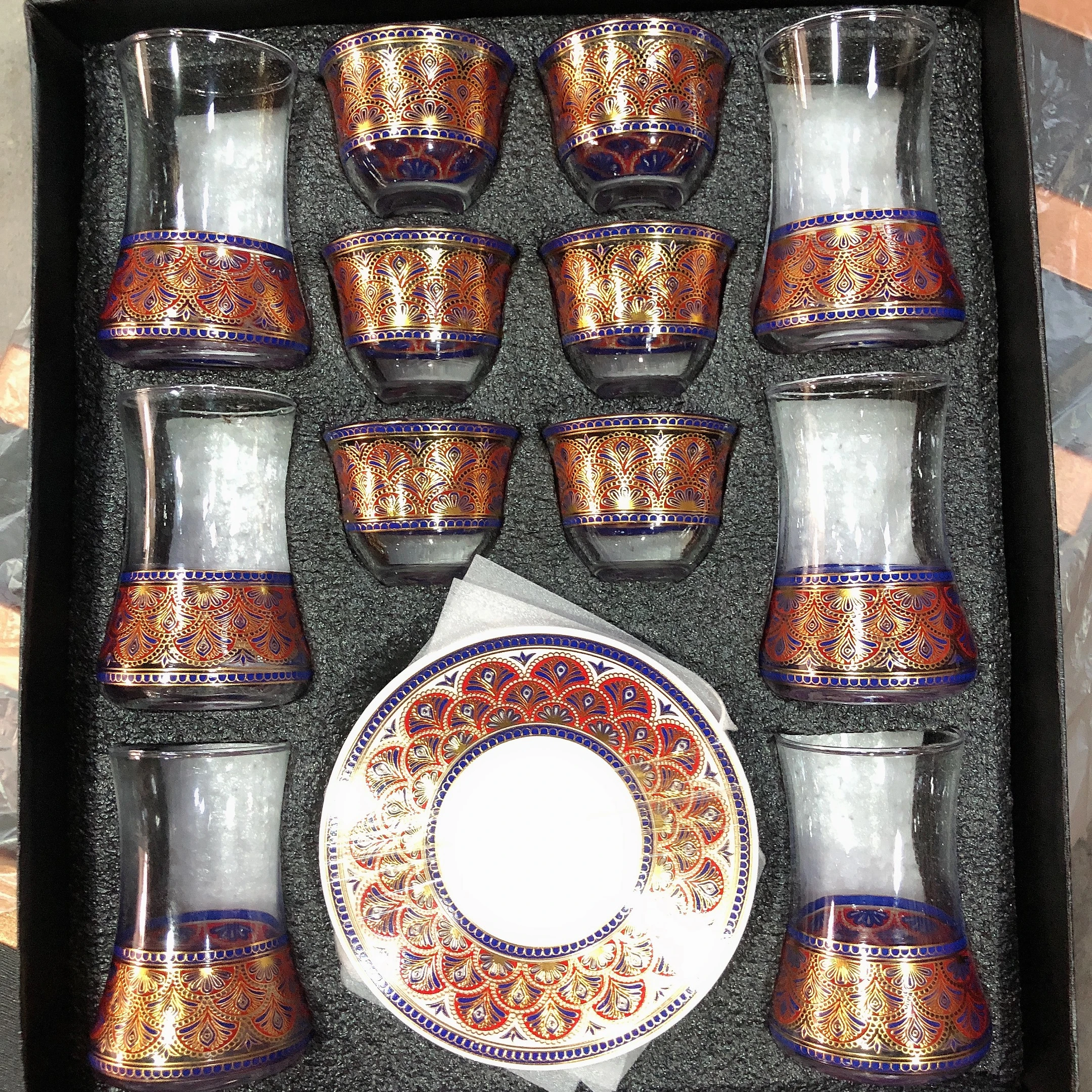 

Wholesale luxury Ethiopian glass coffee cup and saucer set, glass CAWA cup gift set