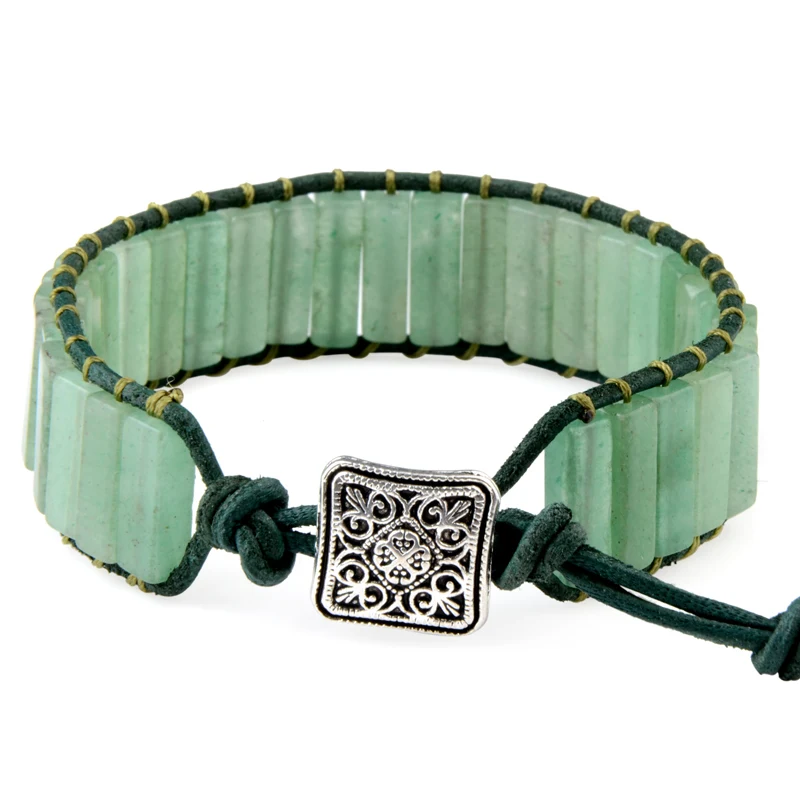 

Chanfar Handmade Tube Natural Stone Beads Leather Wrap Chakra Bracelet for Women, Colors for choice