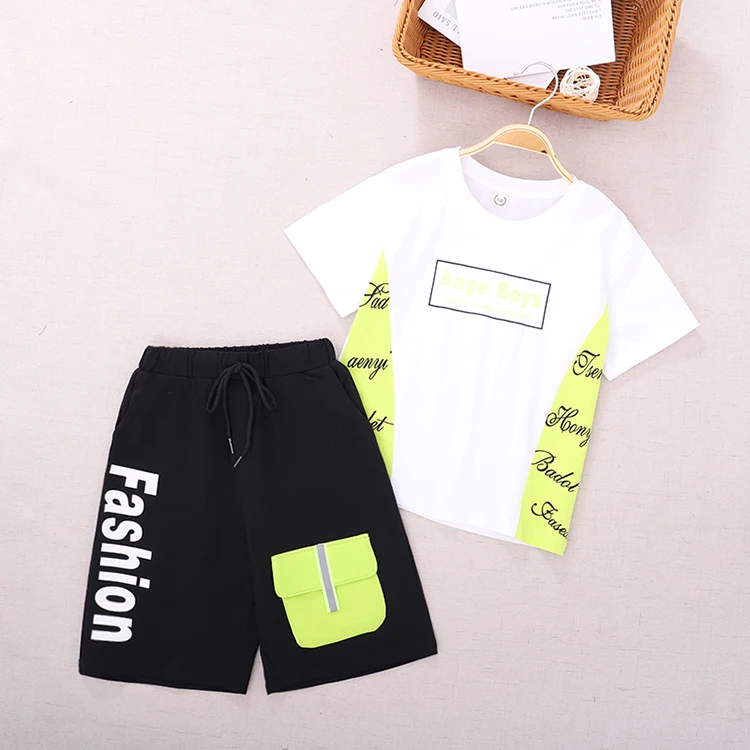 

Baby Boy Clothes Sets Print Shorts Pocket Tee Shirts Kids Children Boutique Outfits Summer Boy T Shirt Set, Black, mint , orange
