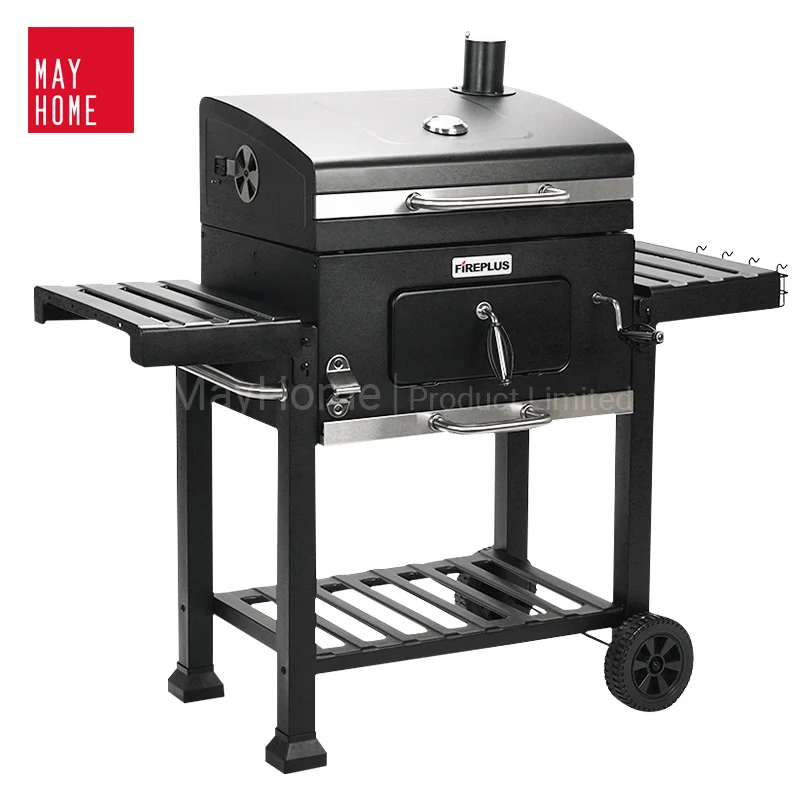 

Outdoor rectangular square adjustable smokeless best large barbecue charcoal bbq grill with offset smoker trolley heavy duty