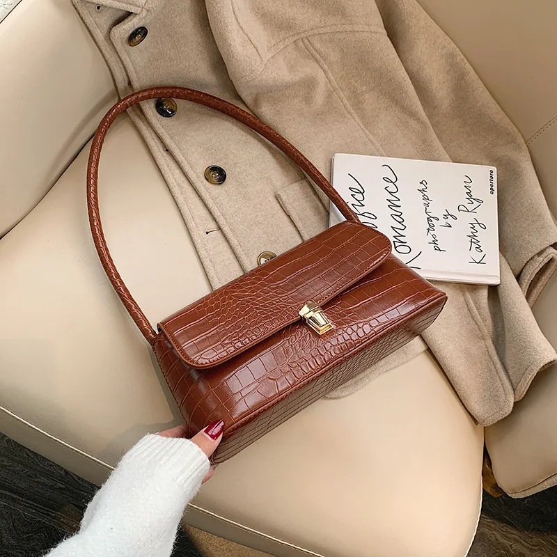 

Casual Retro Mini Women Hand Bags Shoulder Crocodile Pattern PU Leather Luxury Shoulder Bags, As pics