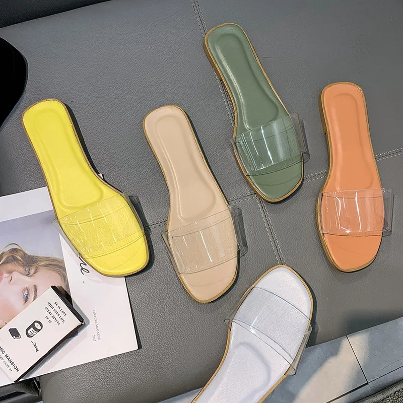 

Transparent flat heel sandals women's slippers 552, 6 colors