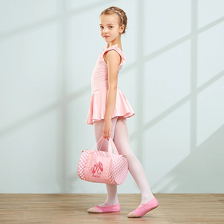 

Factory Sale Cute Cotton Kids Embroidered Pink Dots Ballet Bag For Girls Dance Bag