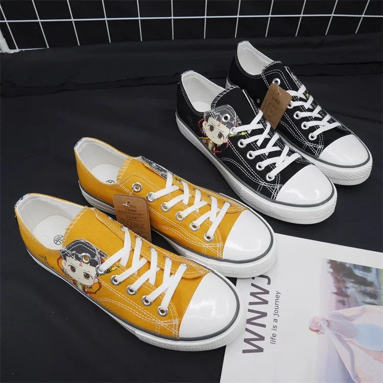 

T381 Four Season Lover's Lace up Casual printed cheap Canvas Shoes for women sneakers, Yellow/black