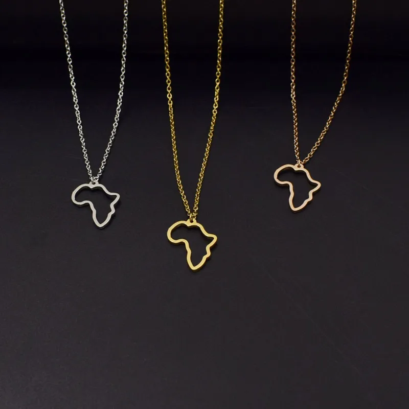 

314L Stainless Steel Hollow Africa Map Pendant Necklaces Gold Color Map of African Jewelry